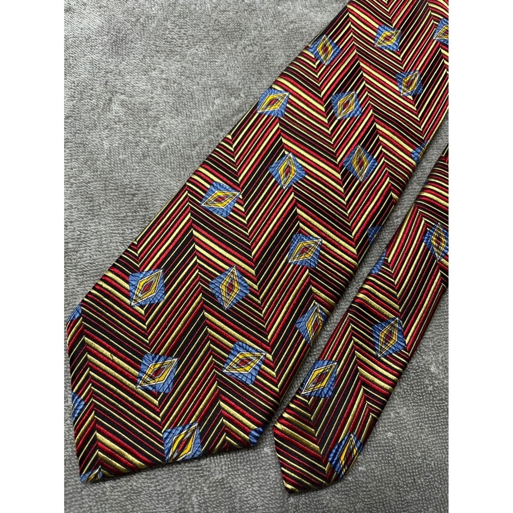 VTG Robert Talbott Silk Tie Deadstock Geometric Chevron Art Deco USA Shiny - Picture 1 of 7